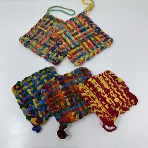 Hand Woven Kitchen Pot Holders/Trivet/Coasters Multicolored Set of 5
